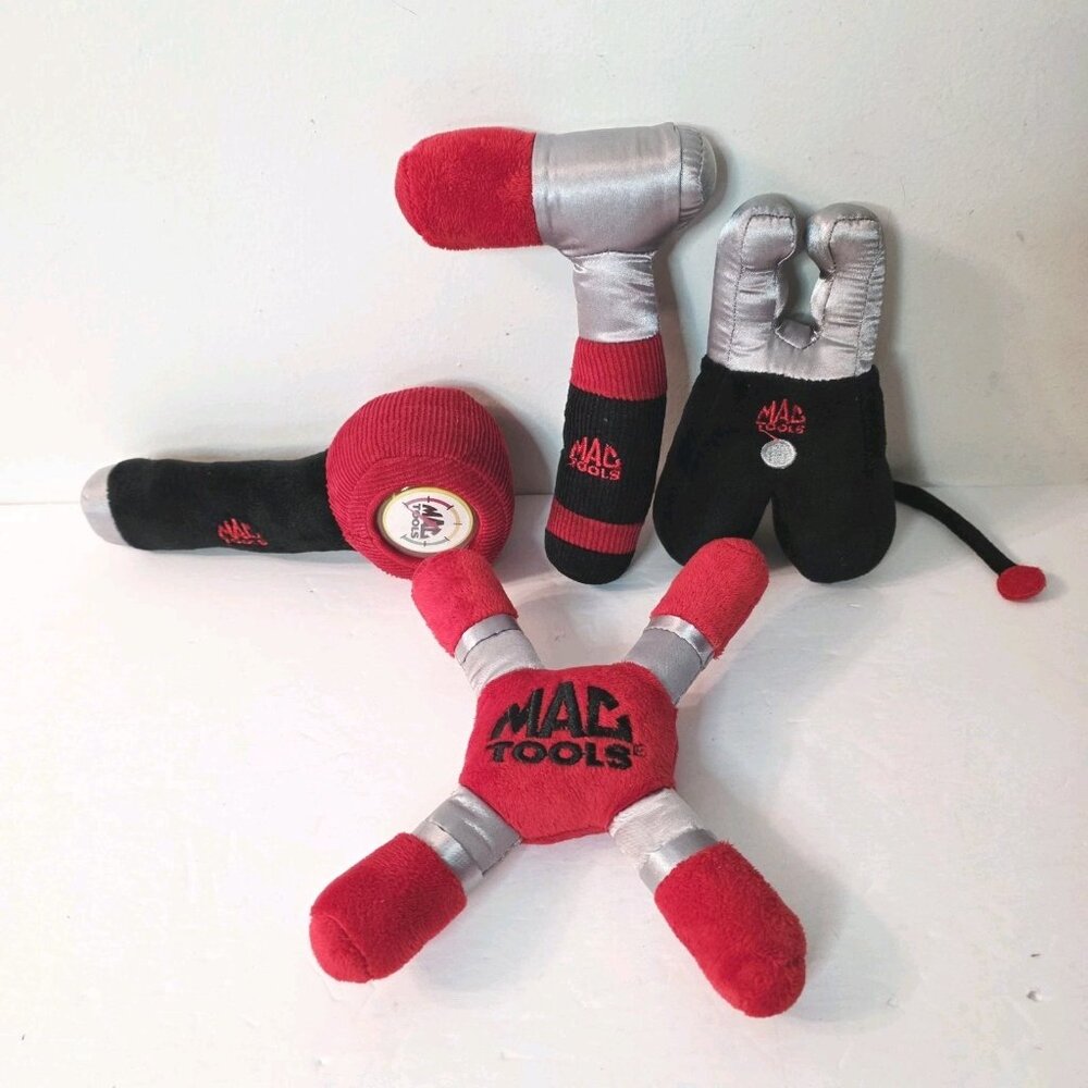 4pc MAC TOOLS Pretend Play Car Repair Set Plush Toy Wrench Pliers Red Black